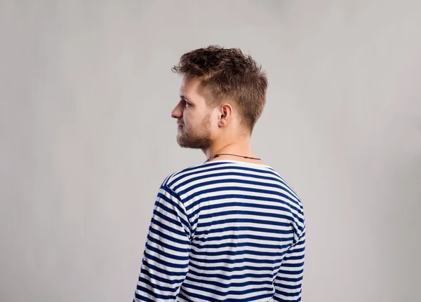 Hipster man in striped t-shirt — Stock Photo, Image