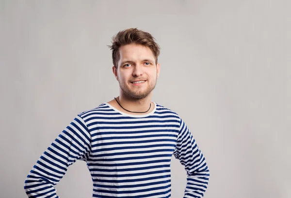 Hipster man in striped t-shirt — Stock Photo, Image