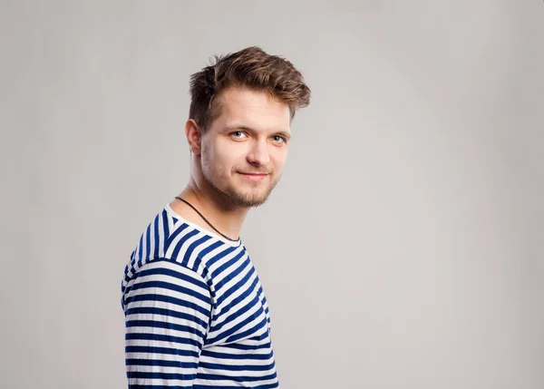 Hipster man in striped t-shirt — Stock Photo, Image