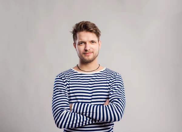 Hipster man in striped t-shirt — Stock Photo, Image