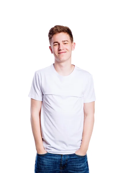 Handsome boy in jeans and t-shirt — Stock Photo, Image