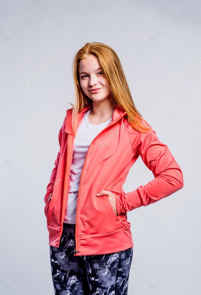 girl in red sweatshirt