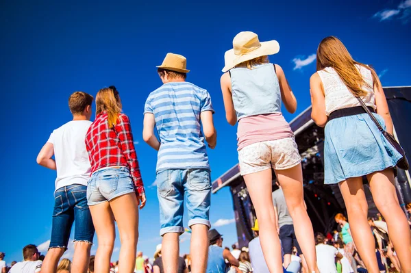 Teenagers, summer music festival, standing in front of stage — Stock Photo, Image
