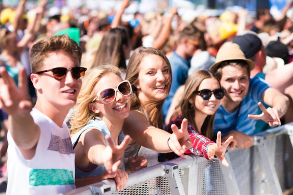 Teenagers at summer music festival having good time — Stock Photo, Image