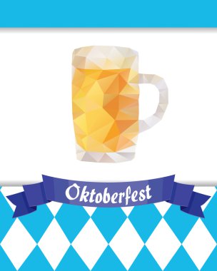 Bira kupa, mavi eşkenar dörtgen patt ile Oktoberfest vektör illüstrasyon