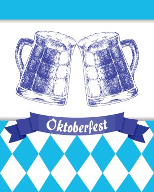 Bira iki kupa ile Oktoberfest vektör illüstrasyon