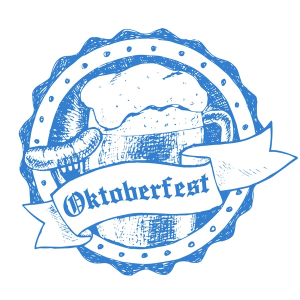 Oktoberfest vector ilustración, taza de cerveza y salchicha — Vector de stock