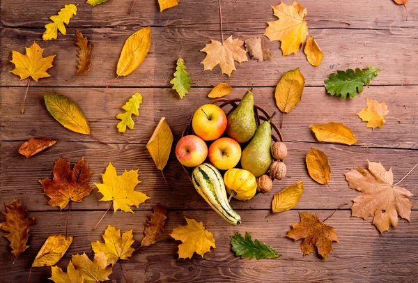 Hojas de otoño y composición de frutas . —  Fotos de Stock