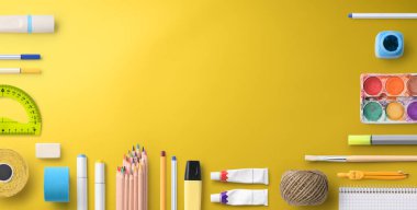 Okul malzemelerinin olduğu yere, okul konseptine geri dönüyordu. Boşluğu kopyala.