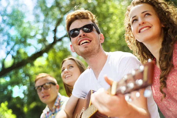 Friends with guitar having fun — Stock Photo, Image