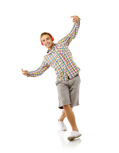 Chico con auriculares bailando — Foto de Stock