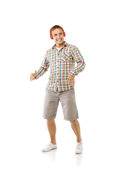 Guy with headphones dancing — Stock Photo, Image