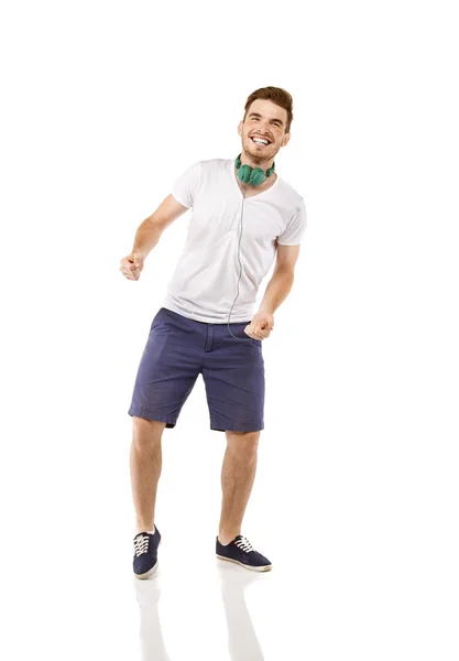 Guy with headphones dancing — Stock Photo, Image