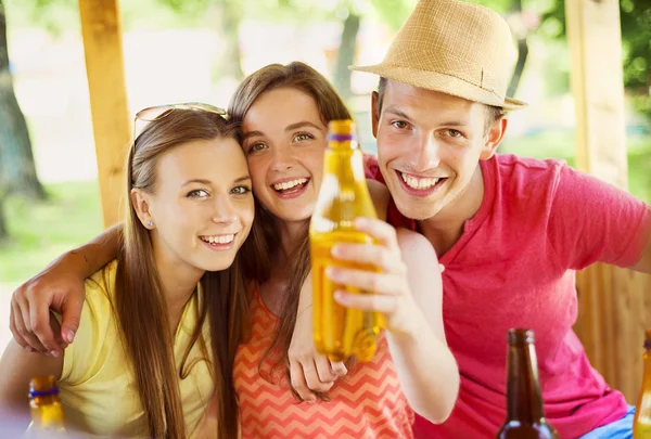 Amigos bebiendo y divirtiéndose en el pub — Foto de Stock