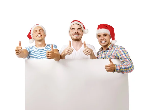 Men in santa hats with copy space — Stock Photo, Image