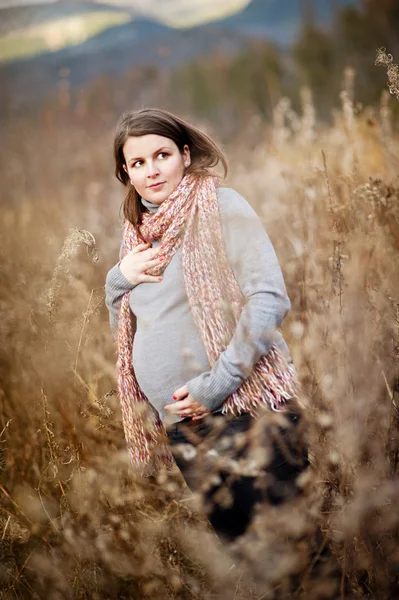 Gravid kvinne om høsten – stockfoto