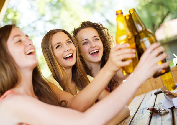 Amigos bebiendo cerveza en el pub — Foto de Stock