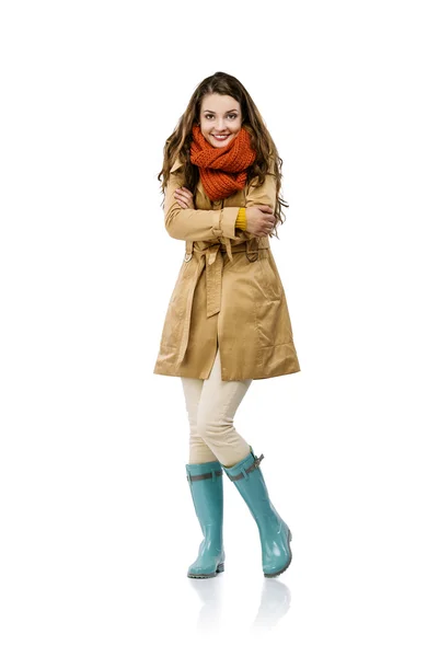 Chica en ropa de otoño y botas de lluvia — Foto de Stock