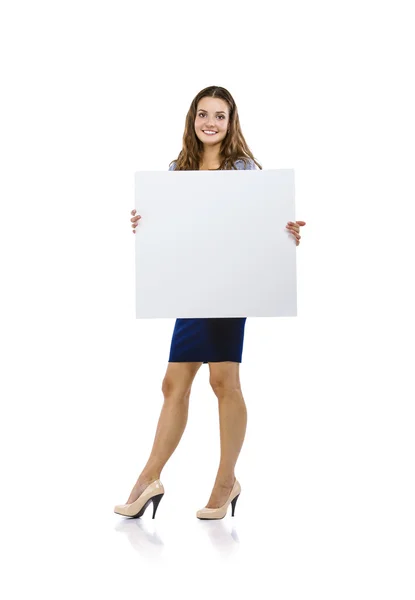 Empresária com placa em branco — Fotografia de Stock