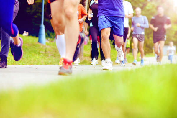 Group of marathon racers running