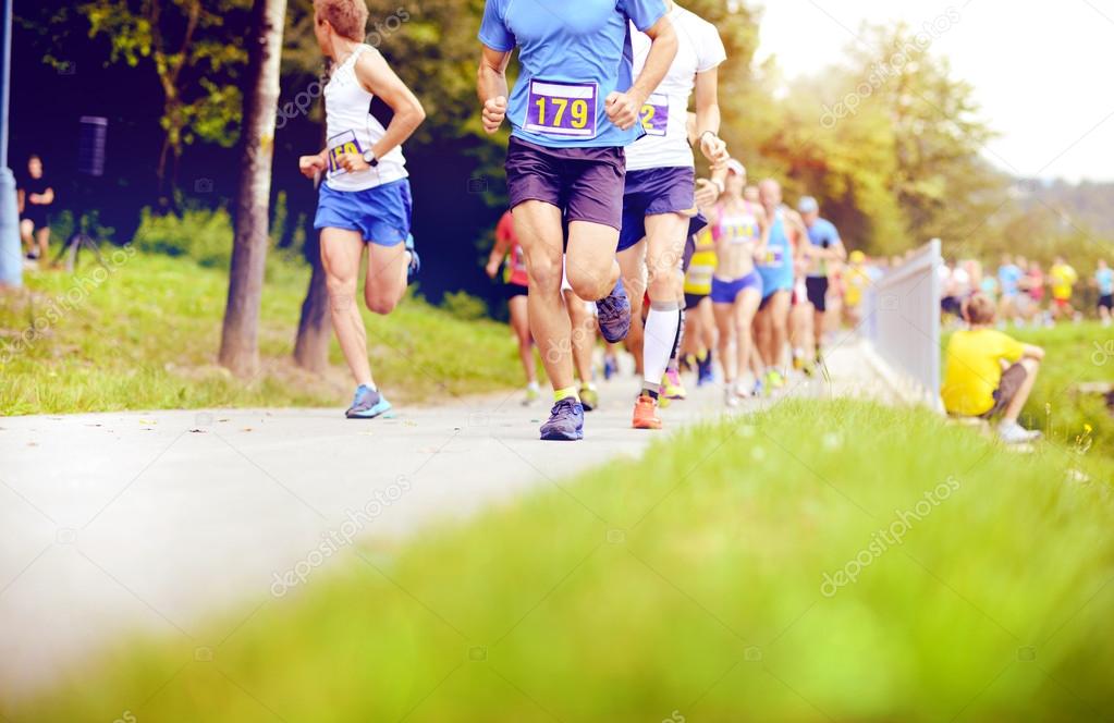 Group of marathon racers running