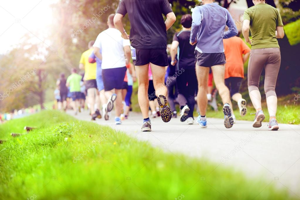 Group of marathon racers running