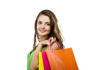 kadın alışveriş torbaları ile poz