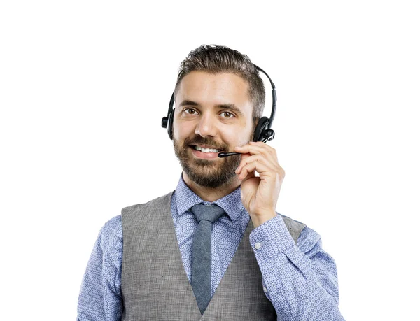 Operador del centro de llamadas con auriculares — Foto de Stock