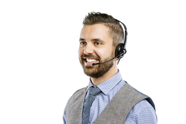 Call center operator met headset — Stockfoto