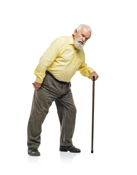 Senior man with wooden stick — Stock Photo, Image