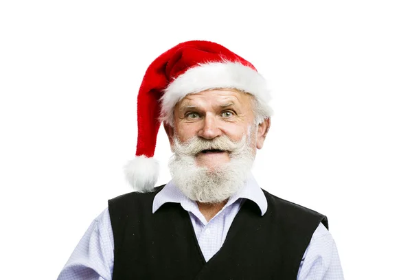 Gubbe i santa hatt — Stockfoto