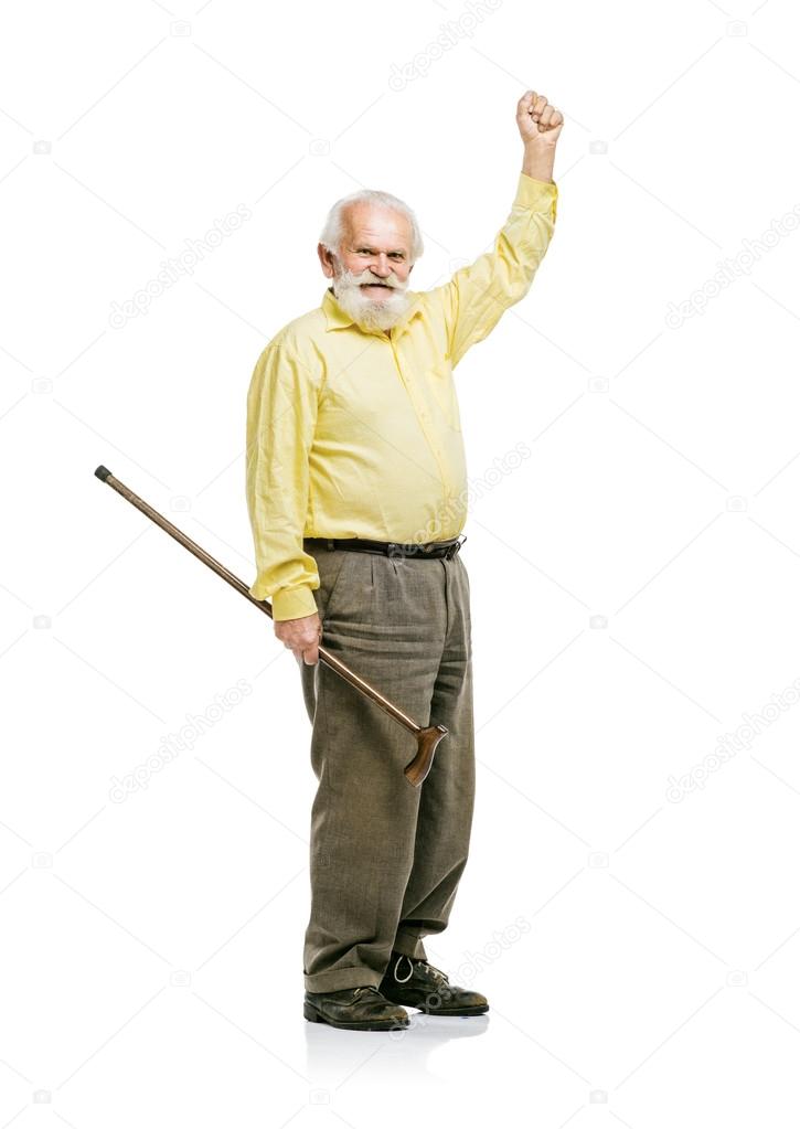 Old man walking without using his cane