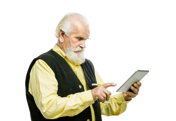 Uomo barbuto con tablet digitale — Foto Stock
