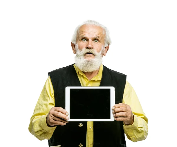 Skäggig man med digitala tablett — Stockfoto