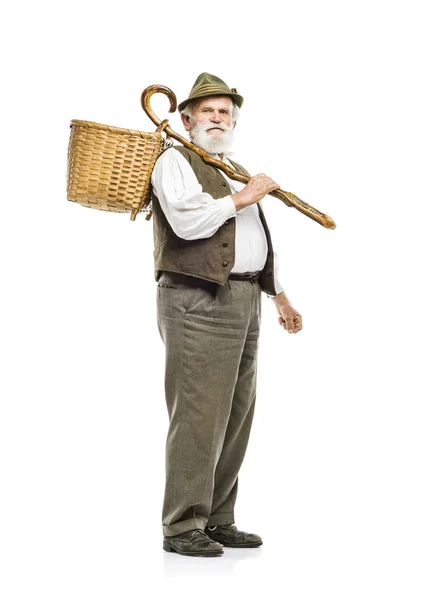 Farmer man in hat holding basket — Stock Photo, Image