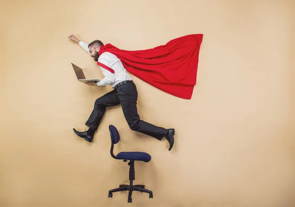 Manager with coat of superman — Stock Photo, Image