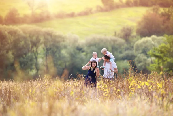 Familie op weide — Stockfoto