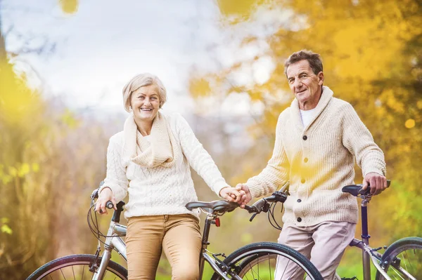 Aktiva seniorer på cyklar — Stockfoto