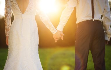 Wedding couple holding hands clipart