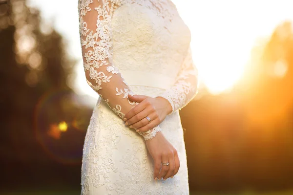 Beautiful bride at the sunset — Stock Photo, Image