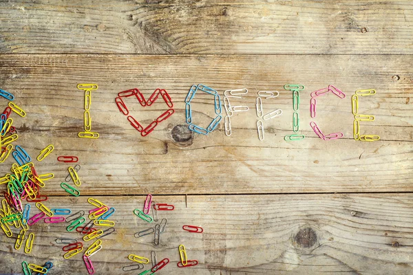 I love office sign on a wooden floor — Stock Photo, Image