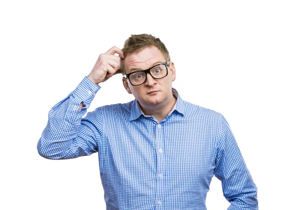 Man in glasses thinks about something — Stock Photo, Image