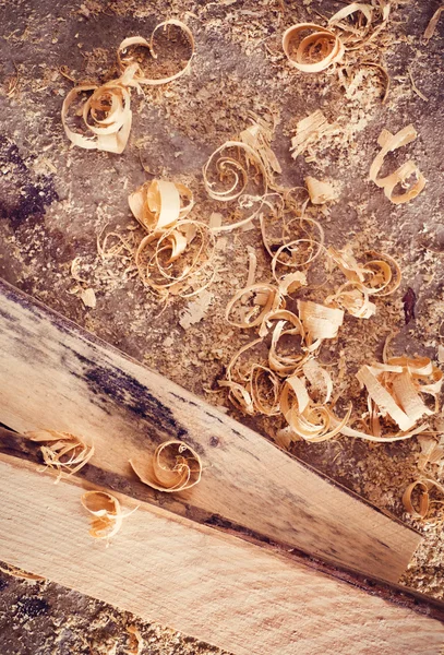 Wooden planks and shavings — Stock Photo, Image