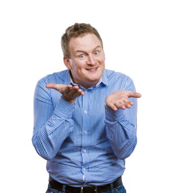 Açık avuç içi ile komik adam