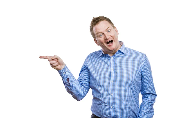 Man pointing left on copy space — Stock Photo, Image