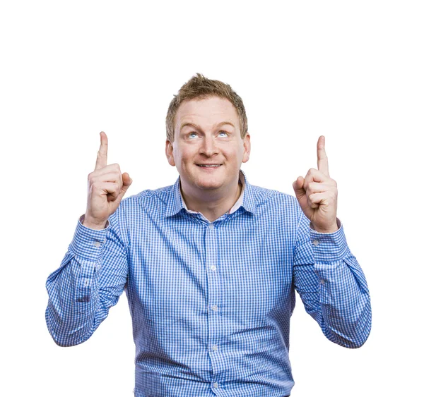 Funny man pointing up — Stock Photo, Image