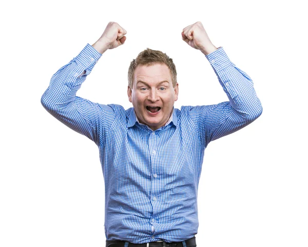 Man celebrating success with raised fists. — Stock Photo, Image