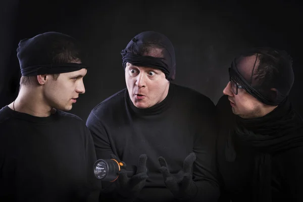 Three thieves in balaclavas — Stock Photo, Image