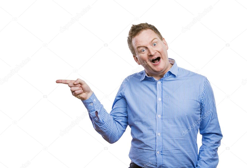 Man pointing left on copy space