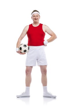 Komik futbol oyuncu bir top ile